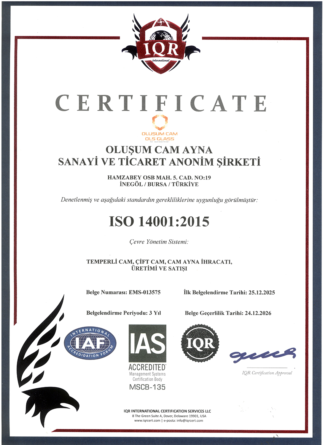 ISO 14001 Belgesi